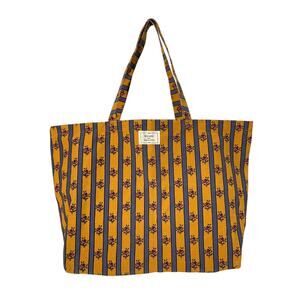 Sezane Printed Yellow Floral Stripe Tote Bag